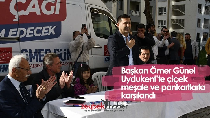 Başkan Ömer Günel Uydukent’te çiçek meşale ve pankartlarla karşılandı