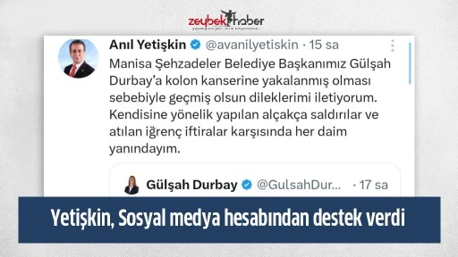Yetişkin, Sosyal medya hesabından destek verdi